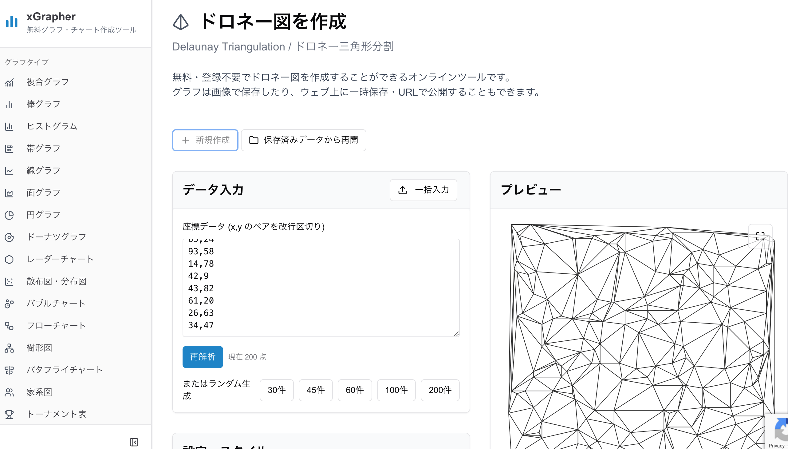xGrapherのドロネー図作成画面